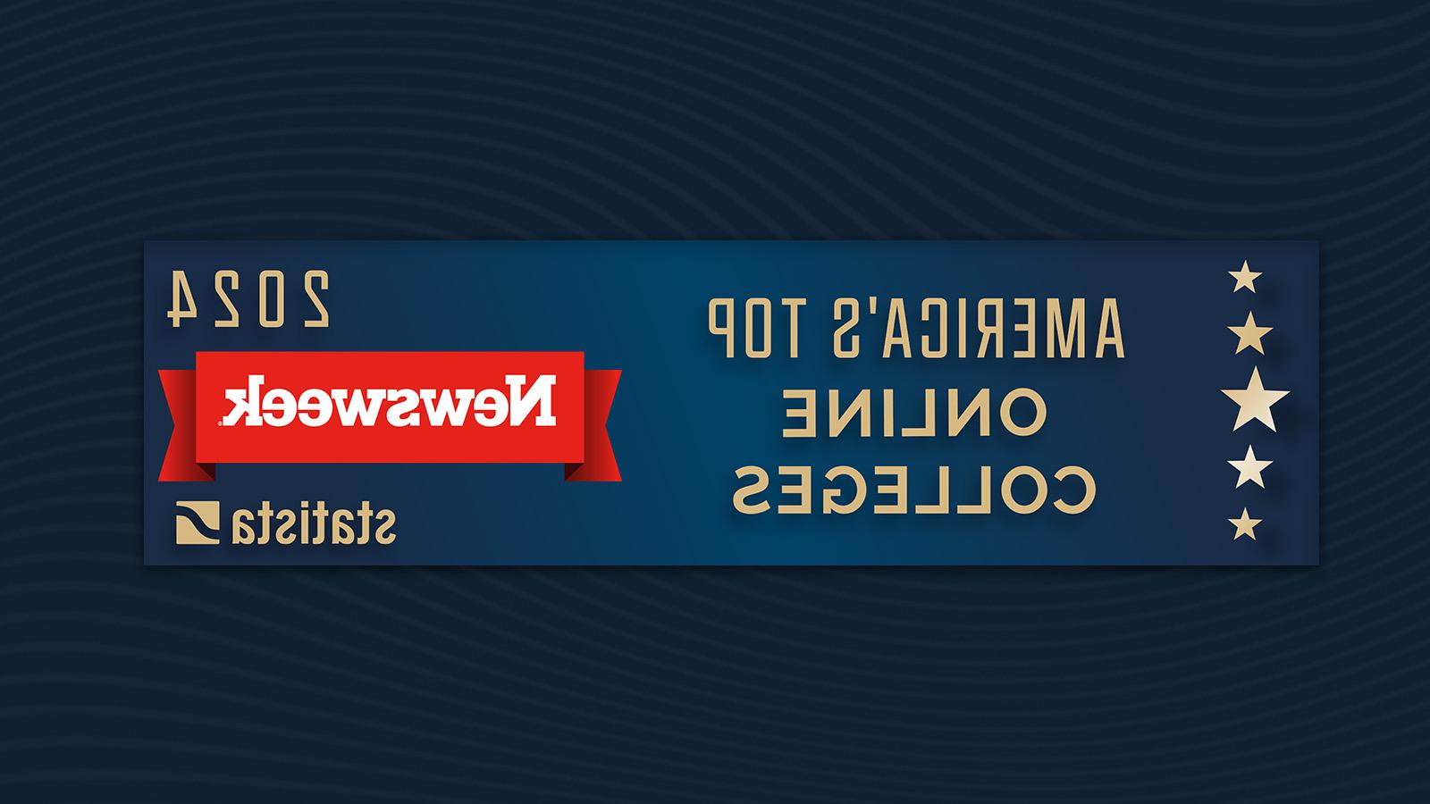 Rectangular banner that reads "America's Top Online Colleges 2024," accompanied by the 新闻week magazine and Statista logos.